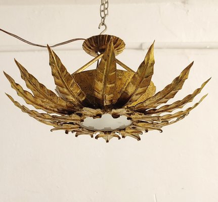 Sun Wall Light in Wrought Iron & Gold Leaf, Spain, 1960s-RGF-1705327