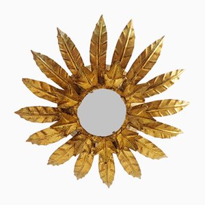 Sun Wall Light in Wrought Iron & Gold Leaf, Spain, 1960s-RGF-1705327