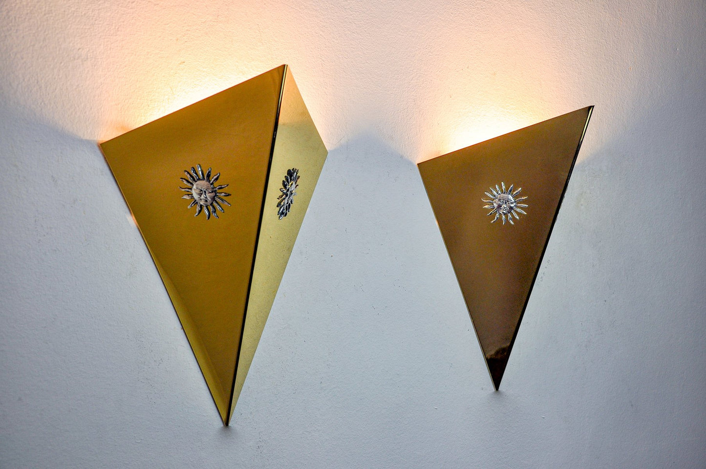 Sun Wall Lights in Brass and Silver by Italo Valenti, 1970, Set of 2