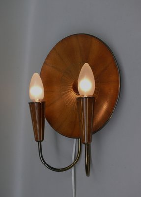 Sunburst Wall Light in Wood & Brass from Temde, 1950s-EY-2036245