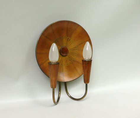 Sunburst Wall Light in Wood & Brass from Temde, 1950s-EY-2036245