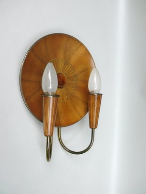 Sunburst Wall Light in Wood & Brass from Temde, 1950s-EY-2036245