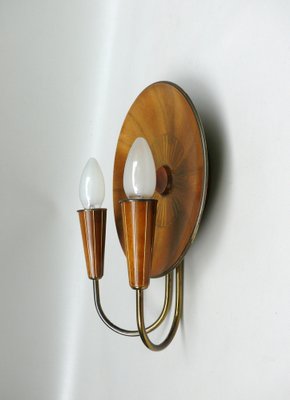 Sunburst Wall Light in Wood & Brass from Temde, 1950s-EY-2036245