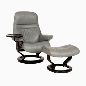 Sunrise Leather Armchair with Stool from Stressless, Set of 2-RQW-2028468