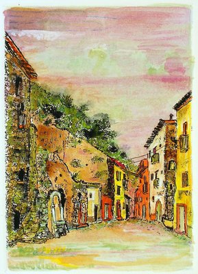 Sunset in the Alleys - Original Etching and Watercolor by G. Omiccioli 1970 ca.-ZCI-758771