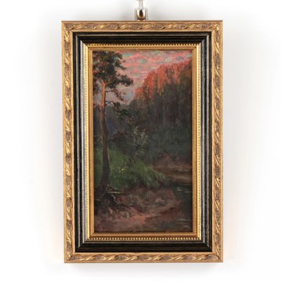 Sunset Landscape on the River, 20th Century, Oil on Canvas, Framed-WMV-1129814