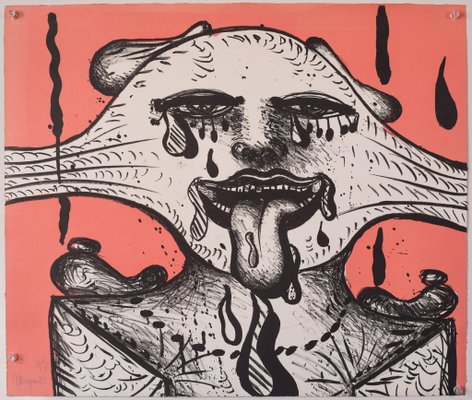 Surreal Face, 1970s, Ink on Paper-AOI-1196867