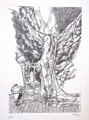 Surrealist Nude - Original b/w Etching - 1977 1977-ZCI-758932