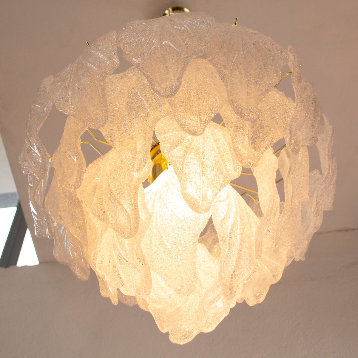 Suspension Chandelier in Murano Glass Leaves Crystal Color, Italy, 1990s