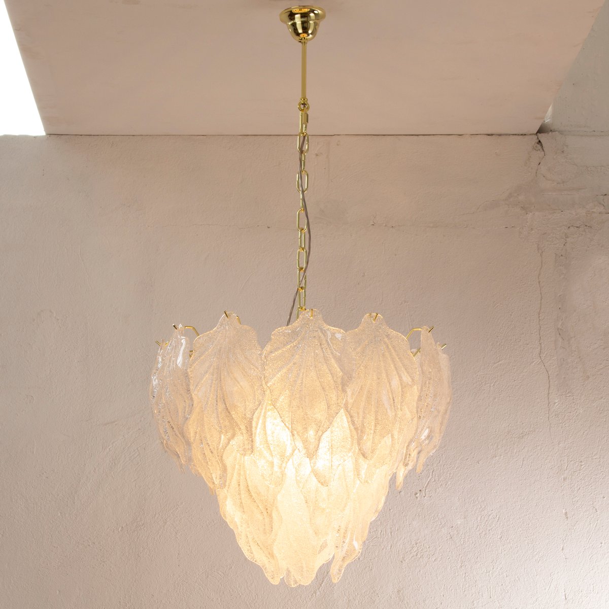 Suspension Chandelier in Murano Glass Leaves Crystal Color, Italy, 1990s