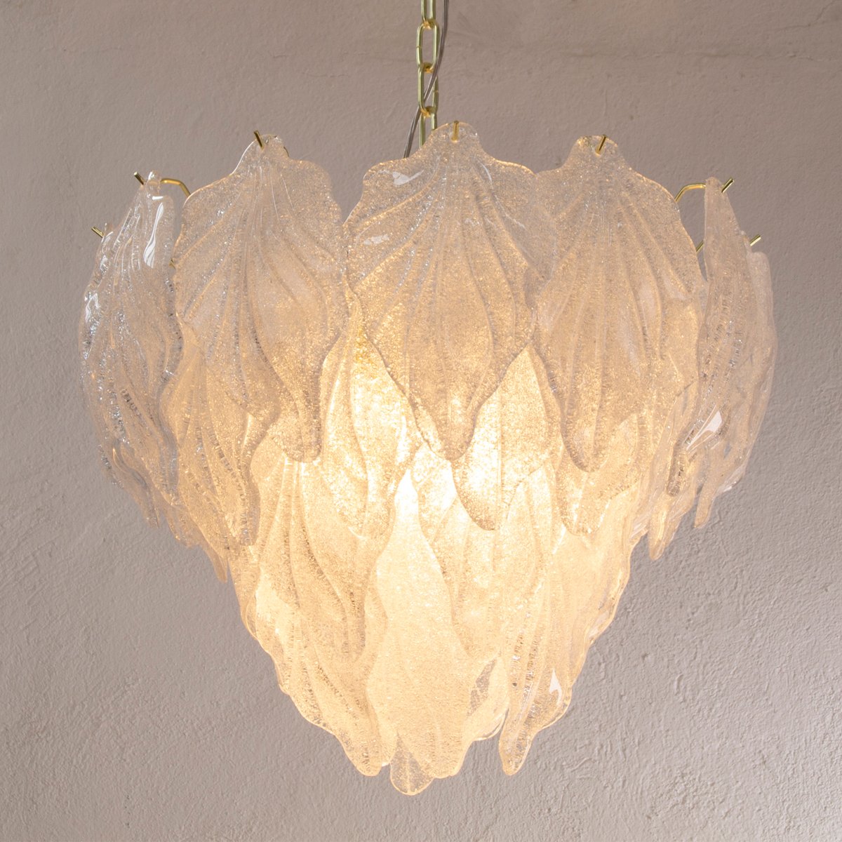 Suspension Chandelier in Murano Glass Leaves Crystal Color, Italy, 1990s