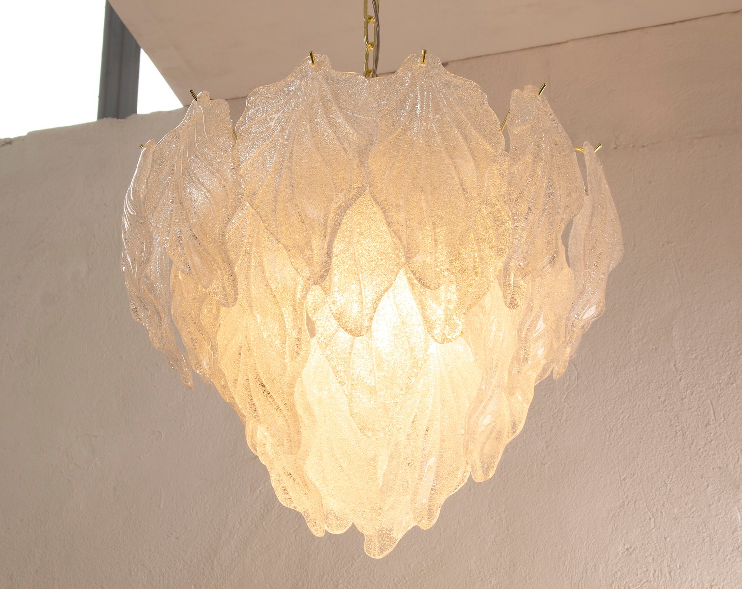 Suspension Chandelier in Murano Glass Leaves Crystal Color, Italy, 1990s