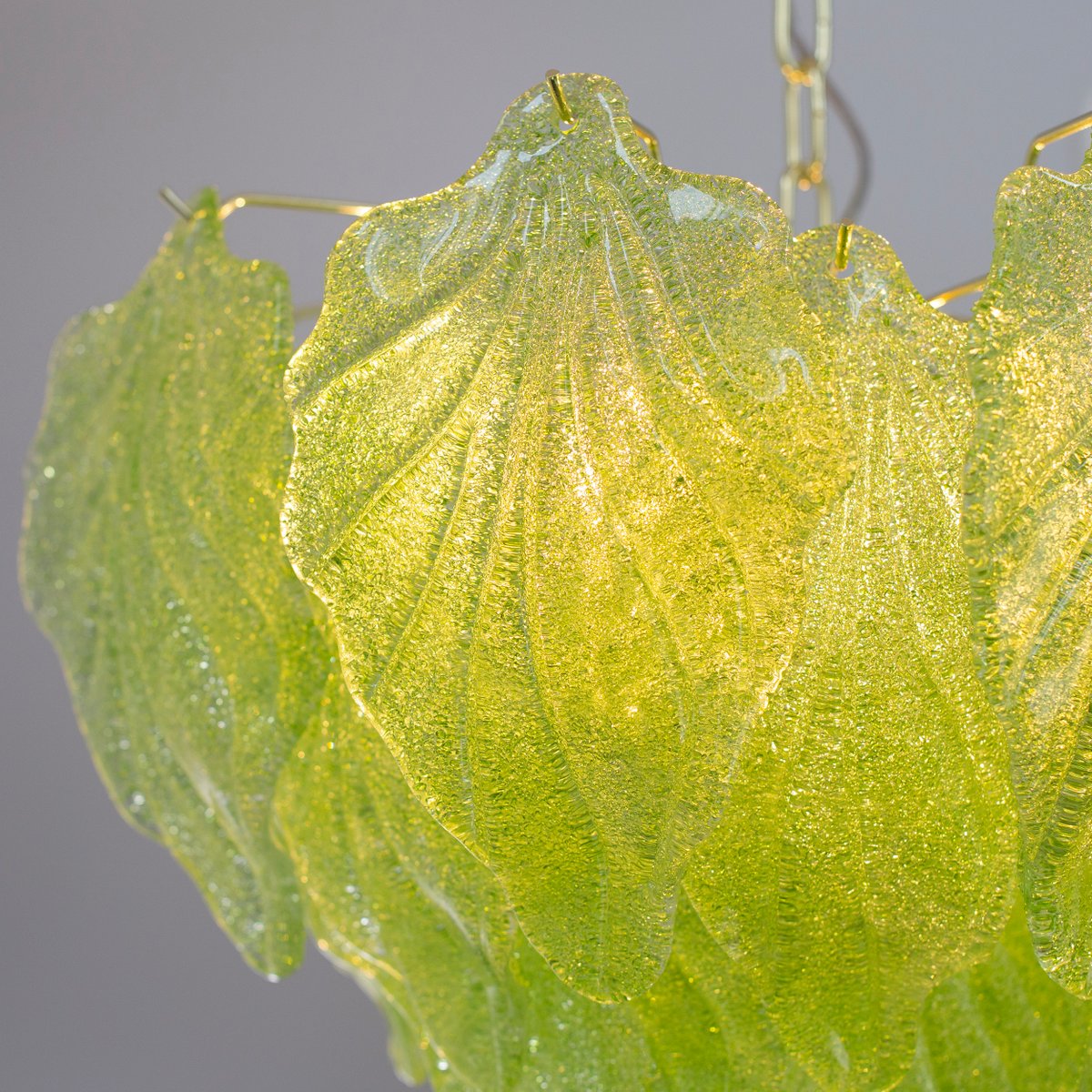 Suspension Chandelier in Murano Glass Leaves Green Color, Italy, 1990s