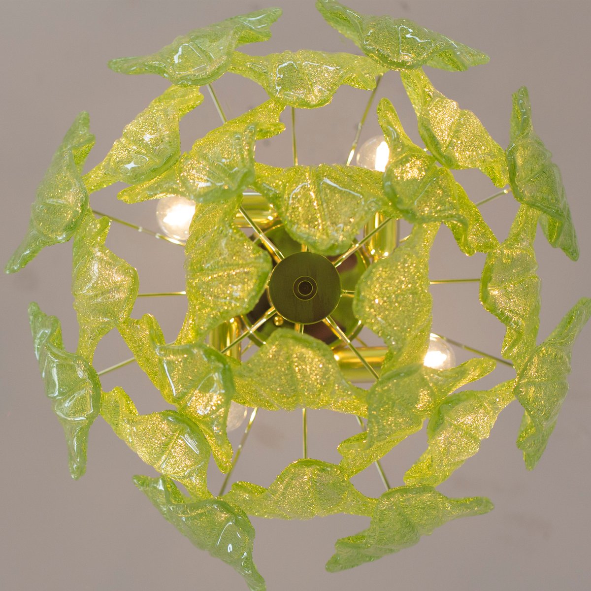 Suspension Chandelier in Murano Glass Leaves Green Color, Italy, 1990s