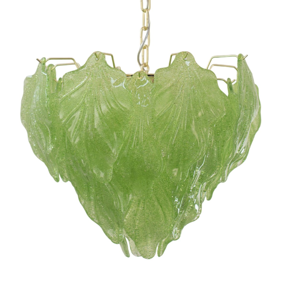 Suspension Chandelier in Murano Glass Leaves Green Color, Italy, 1990s