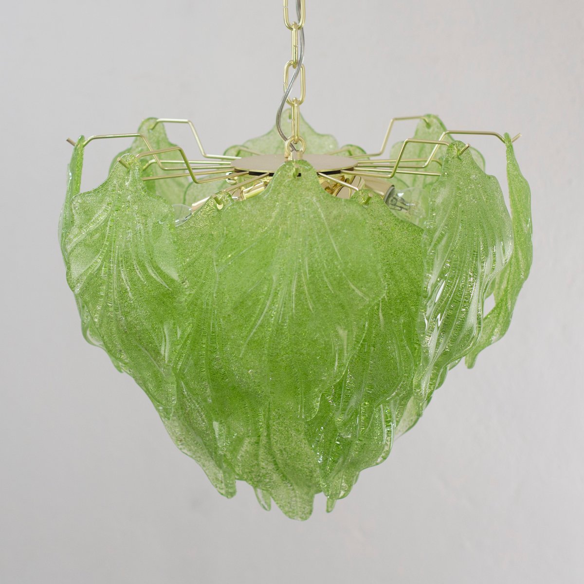 Suspension Chandelier in Murano Glass Leaves Green Color, Italy, 1990s