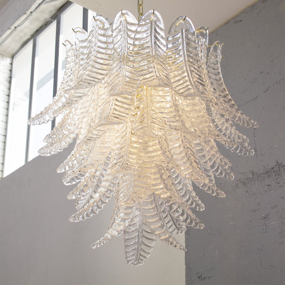 Suspension Chandelier Ø85 Cm Made in Italy in Murano Glass Crystal Color, 1990s