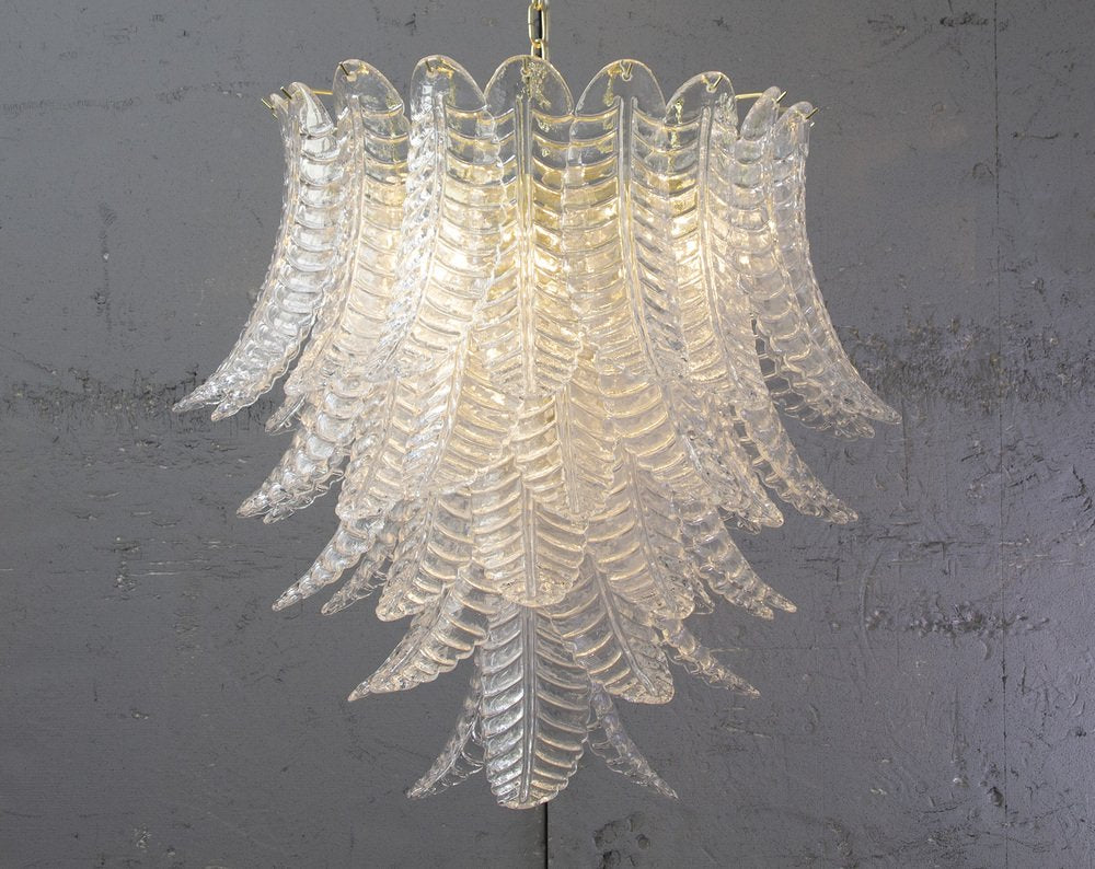 Suspension Chandelier Ø85 Cm Made in Italy in Murano Glass Crystal Color, 1990s