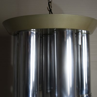 Suspension Chandelier With 7 Lights in Satin Glass, Italy, 1970s-JQO-1174987