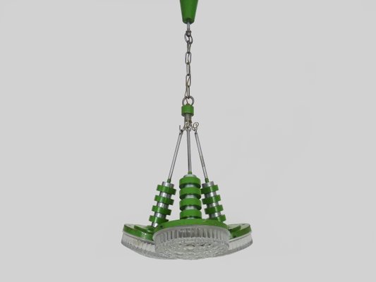 Suspension in Green Metal and Transparent Globe, 1970s-MZP-2034918