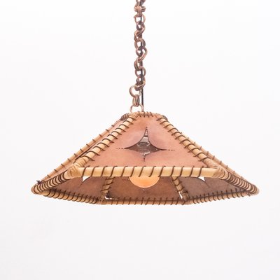 Suspension Lamp in Bamboo and Leather, Italy, 1970s-UPW-1736439