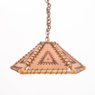 Suspension Lamp in Bamboo and Leather, Italy, 1970s-UPW-1736439