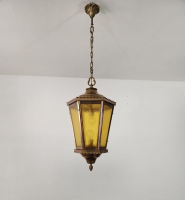 Suspension Lamp in Brass and Glass Cathedral, Italy, 1940s-ZST-1792505