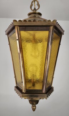 Suspension Lamp in Brass and Glass Cathedral, Italy, 1940s-ZST-1792505