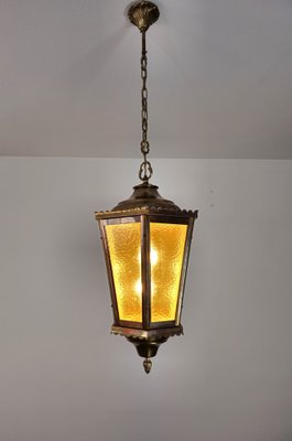 Suspension Lamp in Brass and Glass Cathedral, Italy, 1940s-ZST-1792505