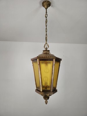 Suspension Lamp in Brass and Glass Cathedral, Italy, 1940s-ZST-1792505