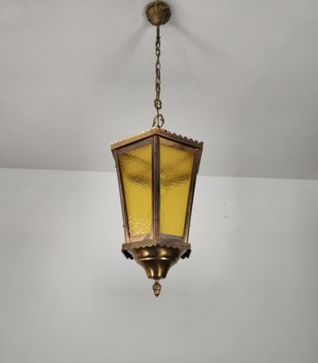 Suspension Lamp in Brass and Glass Cathedral, Italy, 1940s-ZST-1792505