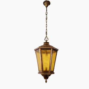 Suspension Lamp in Brass and Glass Cathedral, Italy, 1940s-ZST-1792505