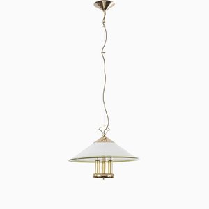 Suspension Lamp in White Murano Glass with Yellow, Green and Galvanic Gold Finishes, Italy, 1980s-MPO-1259469