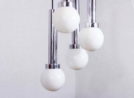 Suspension Light in Chromed Metal and Opaline Glass, Italy, 1970s-BQF-1802313