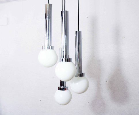 Suspension Light in Chromed Metal and Opaline Glass, Italy, 1970s-BQF-1802313