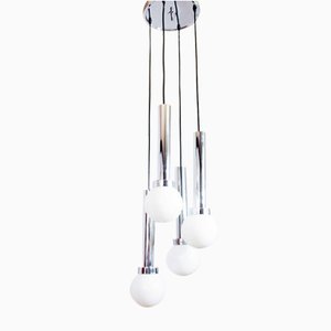 Suspension Light in Chromed Metal and Opaline Glass, Italy, 1970s-BQF-1802313