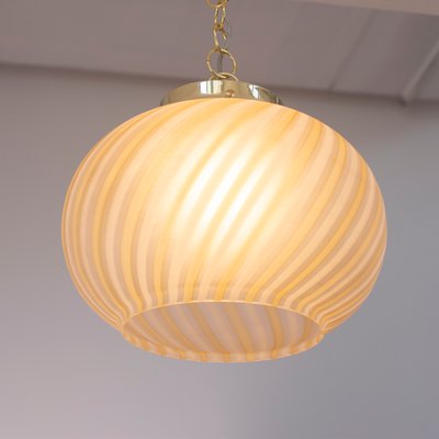 Suspension Light in Satin Glass with White and Amber Stripes, Italy-MPO-1361966