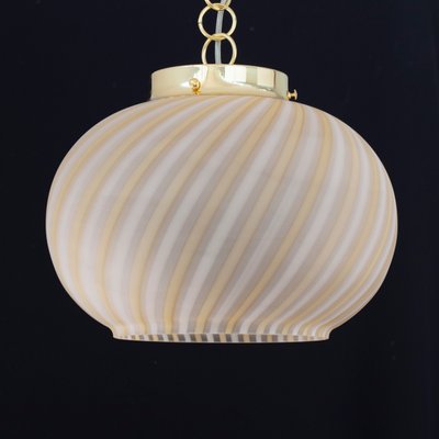 Suspension Light in Satin Glass with White and Amber Stripes, Italy-MPO-1361966