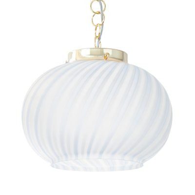 Suspension Light in Satin Glass with White & Turquoise Lines, Italy-MPO-1361974