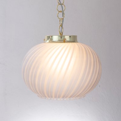 Suspension Light in Satin Glass with White & Turquoise Lines, Italy-MPO-1361974