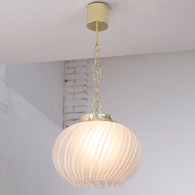 Suspension Light in Satin Glass with White & Turquoise Lines, Italy-MPO-1361974