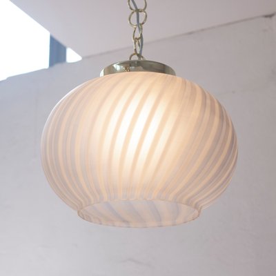 Suspension Light in Satin Glass with White & Turquoise Lines, Italy-MPO-1361974