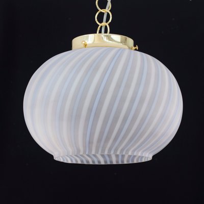 Suspension Light in Satin Glass with White & Turquoise Lines, Italy-MPO-1361974