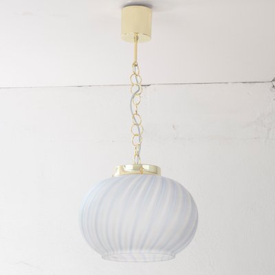 Suspension Light in Satin Glass with White & Turquoise Lines, Italy-MPO-1361974