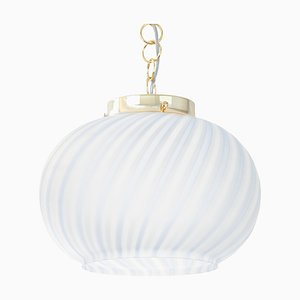 Suspension Light in Satin Glass with White & Turquoise Lines, Italy-MPO-1361974