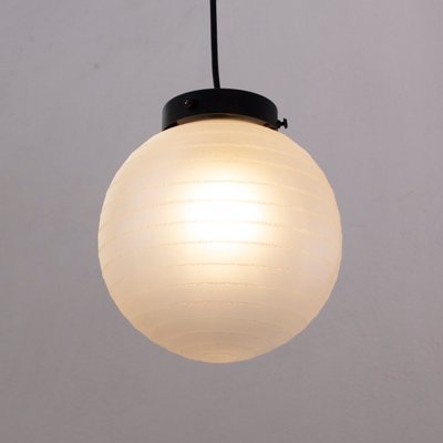 Suspension Light with White Murano Glass Sphere with White Striped Decoration, Italy, 1980s-MPO-1427693