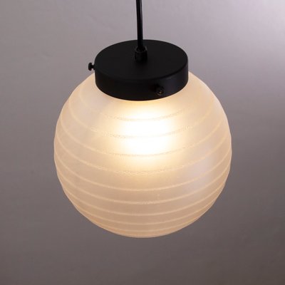 Suspension Light with White Murano Glass Sphere with White Striped Decoration, Italy, 1980s-MPO-1427693