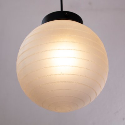 Suspension Light with White Murano Glass Sphere with White Striped Decoration, Italy, 1980s-MPO-1427693