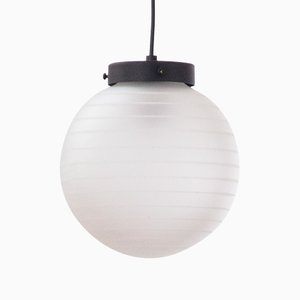 Suspension Light with White Murano Glass Sphere with White Striped Decoration, Italy, 1980s-MPO-1427693