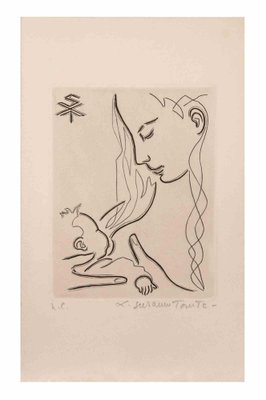 Suzanne Tourte, A Feeding Woman, Etching, 1950s-ZCI-2029806